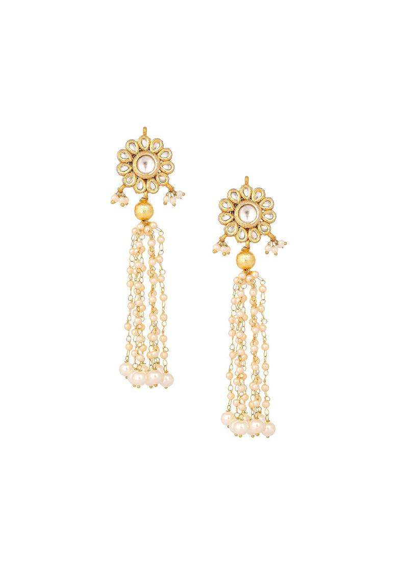 22K Gold-Plated Pearls Studded Contemporary Shaped Drop Earrings for Women | Traditional Ethnic Jewellery for Wedding & Festive Wear | Gift for Her - Indya