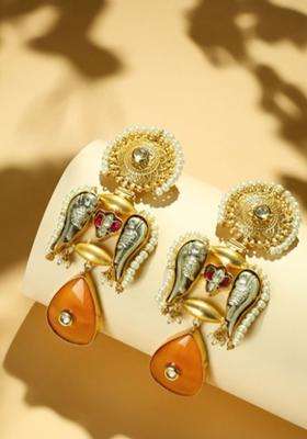 18K Gold-Plated Semi Precious Stone Studded Anti Tarnish Peacock Dangler Earrings for Women | Traditional Ethnic Jewellery for Wedding & Festive Wear | Gift for Her