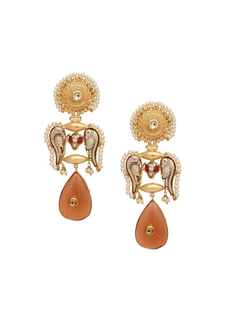 18K Gold-Plated Semi Precious Stone Studded Anti Tarnish Peacock Dangler Earrings for Women | Traditional Ethnic Jewellery for Wedding & Festive Wear | Gift for Her - Indya