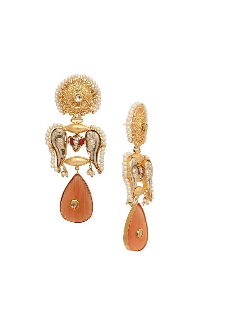 18K Gold-Plated Semi Precious Stone Studded Anti Tarnish Peacock Dangler Earrings for Women | Traditional Ethnic Jewellery for Wedding & Festive Wear | Gift for Her - Indya