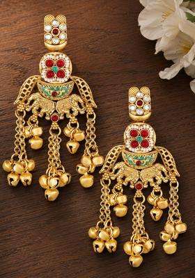 Gold Elephant Design Ghungroo Kashmiri Drop Earrings for Women | Traditional Ethnic Jewellery for Wedding & Festive Wear | Gift for Her