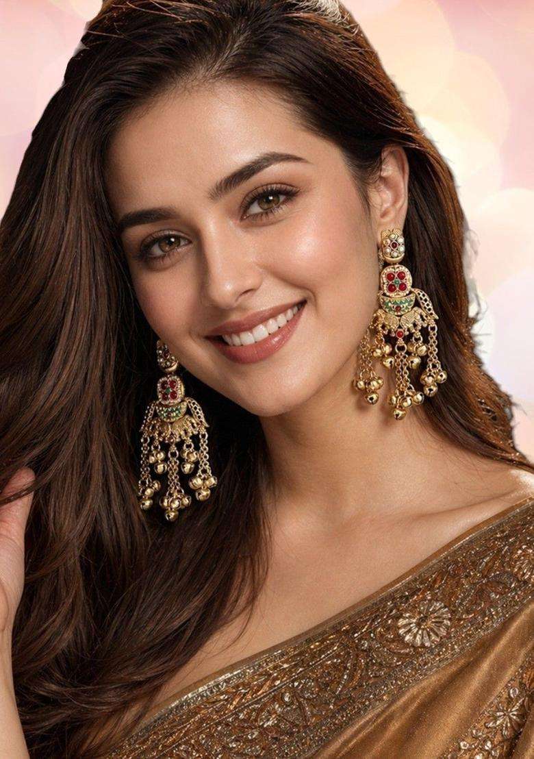 Gold Elephant Design Ghungroo Kashmiri Drop Earrings for Women | Traditional Ethnic Jewellery for Wedding & Festive Wear | Gift for Her - Indya