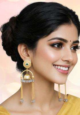 Ghungroo Kashmiri Long Jhumka Drop Earrings with Kundan for Women | Traditional Ethnic Jewellery for Wedding & Festive Wear | Gift for Her