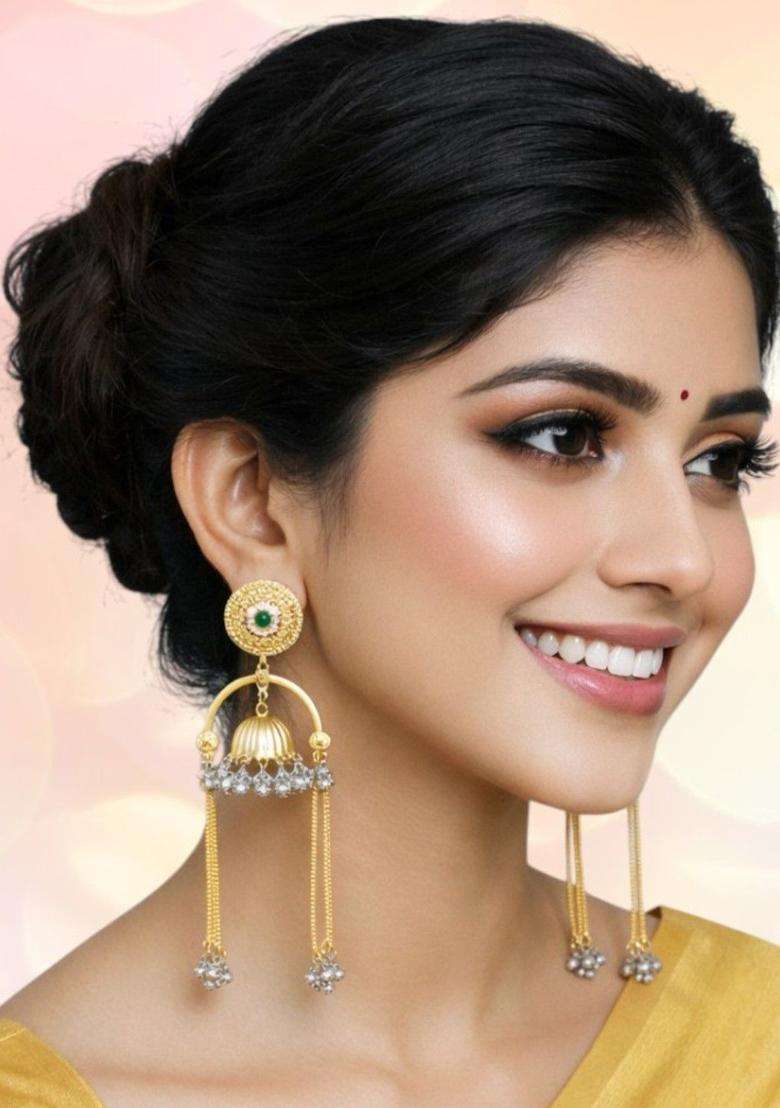 Ghungroo Kashmiri Long Jhumka Drop Earrings with Kundan for Women | Traditional Ethnic Jewellery for Wedding & Festive Wear | Gift for Her - Indya