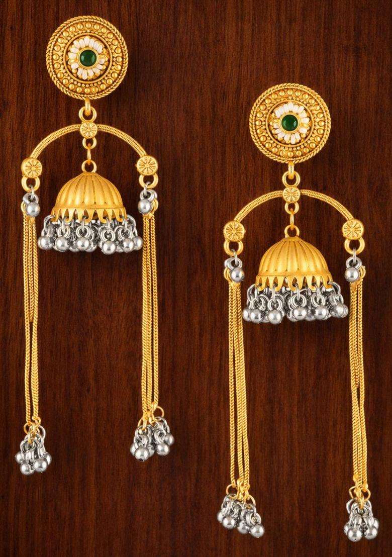 Ghungroo Kashmiri Long Jhumka Drop Earrings with Kundan for Women | Traditional Ethnic Jewellery for Wedding & Festive Wear | Gift for Her - Indya