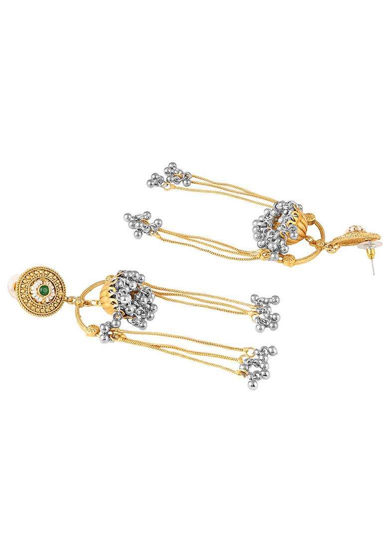 Ghungroo Kashmiri Long Jhumka Drop Earrings with Kundan for Women | Traditional Ethnic Jewellery for Wedding & Festive Wear | Gift for Her - Indya