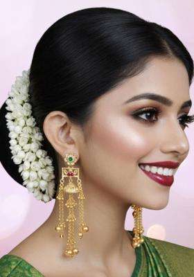 Gold Ghungroo Kashmiri Drop Jhumka Earrings with Kundan for Women | Traditional Ethnic Jewellery for Wedding & Festive Wear | Gift for Her
