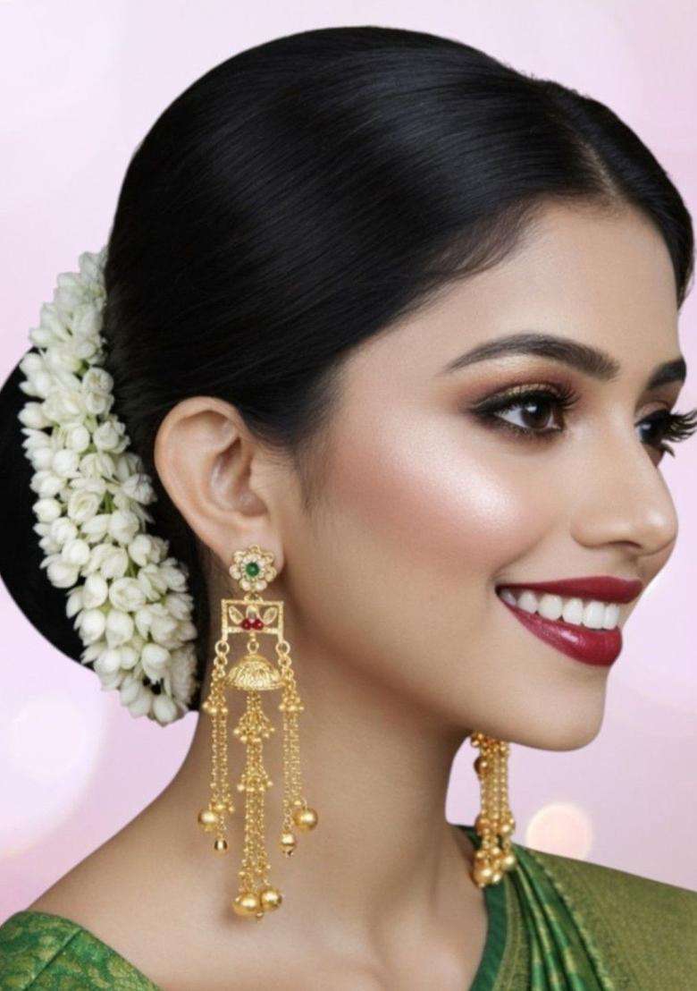 Gold Ghungroo Kashmiri Drop Jhumka Earrings with Kundan for Women | Traditional Ethnic Jewellery for Wedding & Festive Wear | Gift for Her - Indya