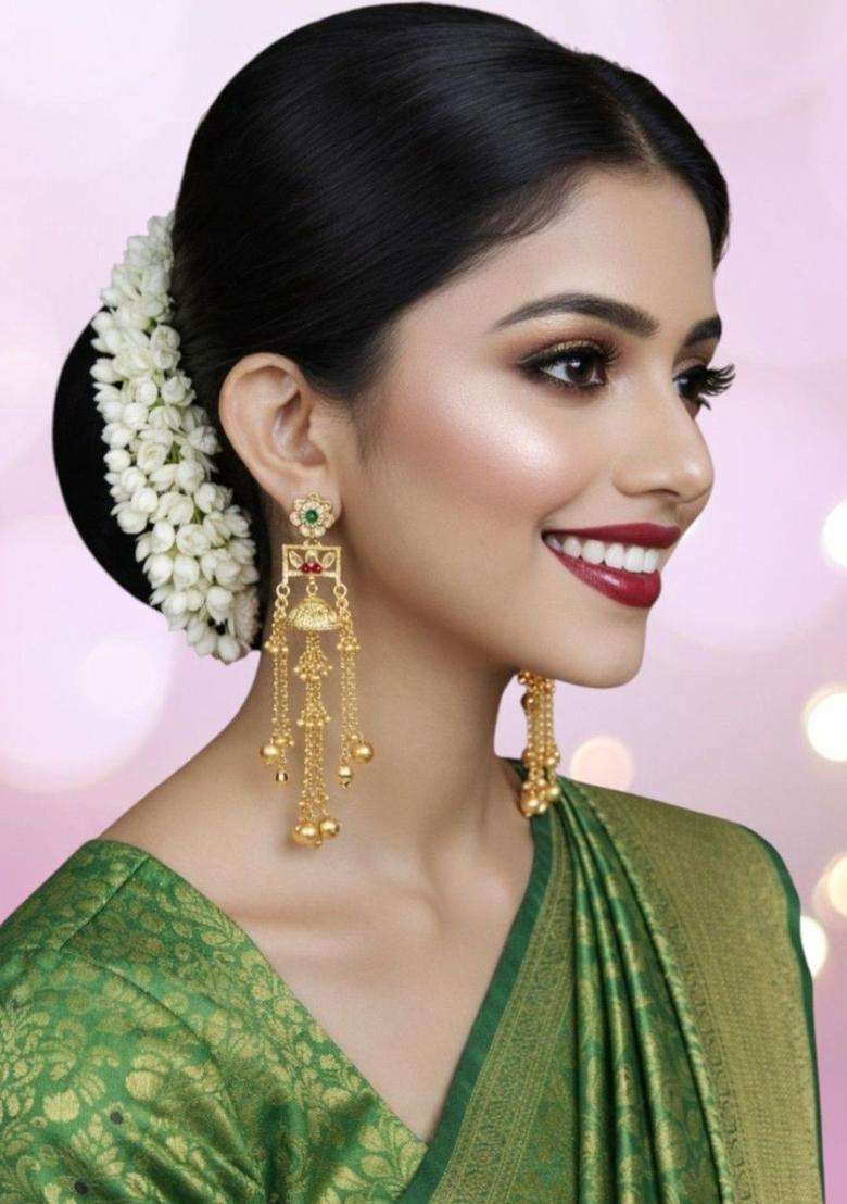 Gold Ghungroo Kashmiri Drop Jhumka Earrings with Kundan for Women | Traditional Ethnic Jewellery for Wedding & Festive Wear | Gift for Her - Indya