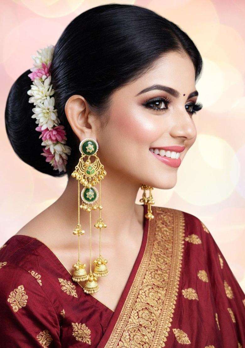 Green Ghungroo Kashmiri Long Drop Jhumka Earrings with Kundan for Women | Traditional Ethnic Jewellery for Wedding & Festive Wear | Gift for Her - Indya