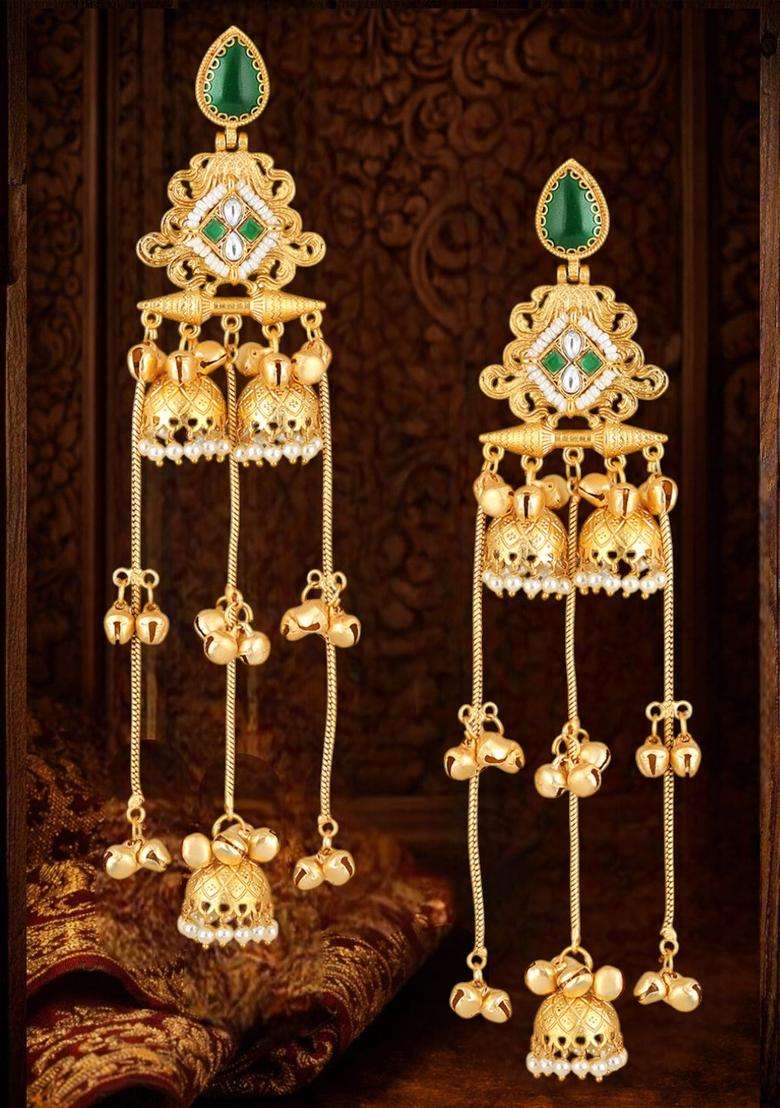 Long Ghungroo Kashmiri Jhumka Earrings with Kundan for Women | Traditional Ethnic Jewellery for Wedding & Festive Wear | Gift for Her - Indya