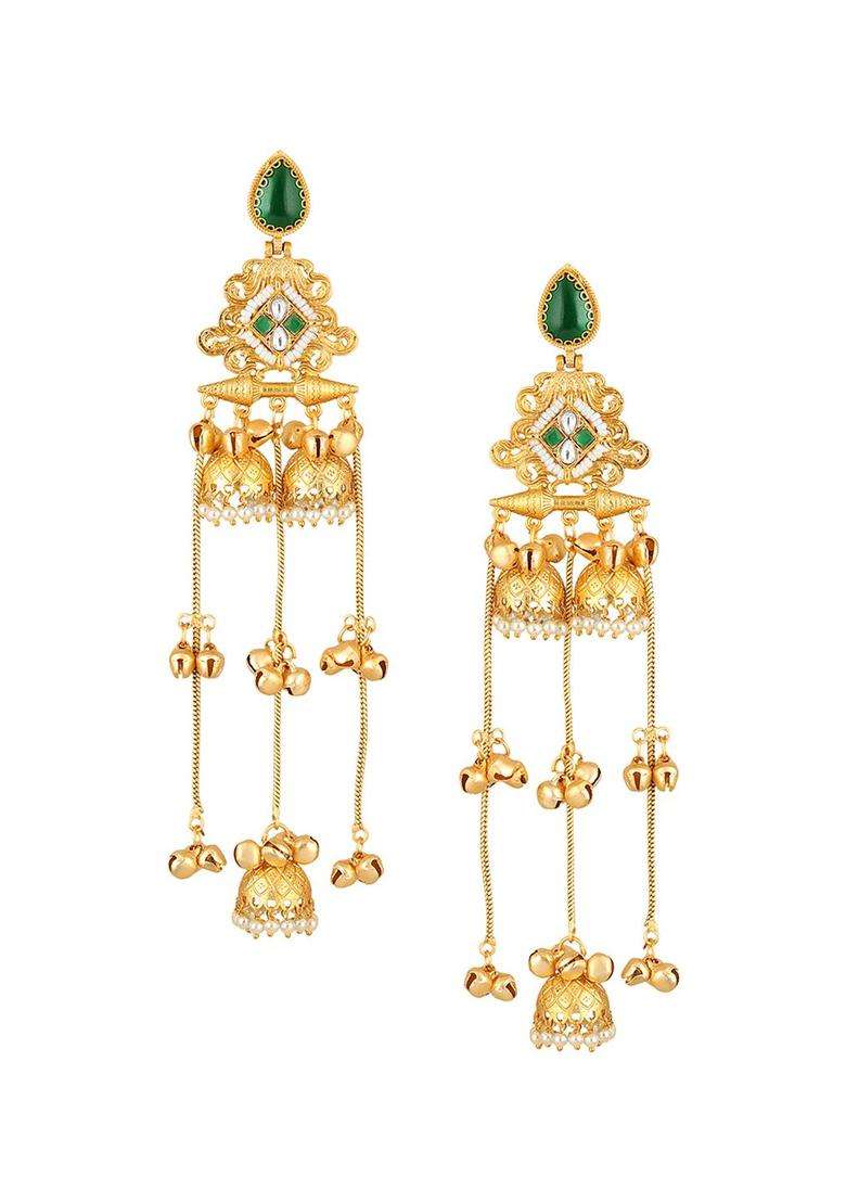 Long Ghungroo Kashmiri Jhumka Earrings with Kundan for Women | Traditional Ethnic Jewellery for Wedding & Festive Wear | Gift for Her - Indya