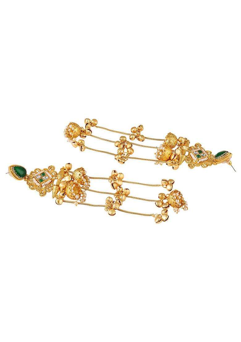 Long Ghungroo Kashmiri Jhumka Earrings with Kundan for Women | Traditional Ethnic Jewellery for Wedding & Festive Wear | Gift for Her - Indya