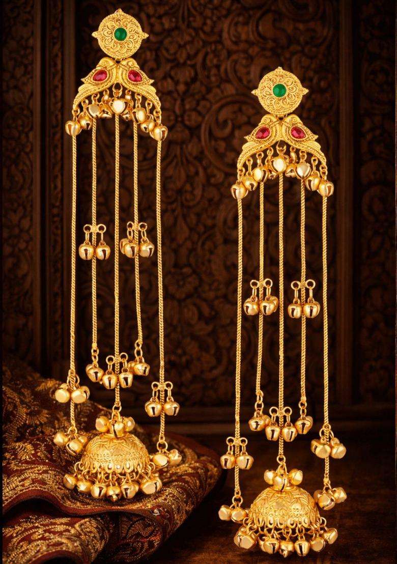 Ghungroo Kashmiri Long Jhumka Earrings with Kundan for Women | Traditional Ethnic Jewellery for Wedding & Festive Wear | Gift for Her - Indya