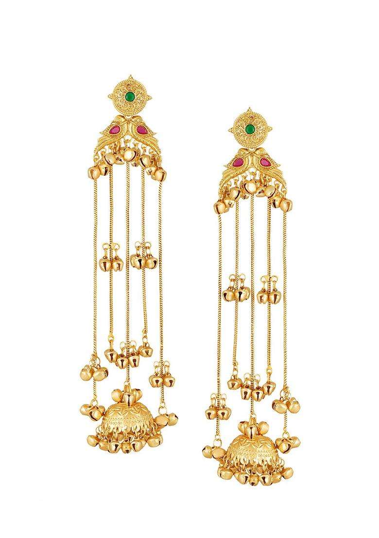 Ghungroo Kashmiri Long Jhumka Earrings with Kundan for Women | Traditional Ethnic Jewellery for Wedding & Festive Wear | Gift for Her - Indya