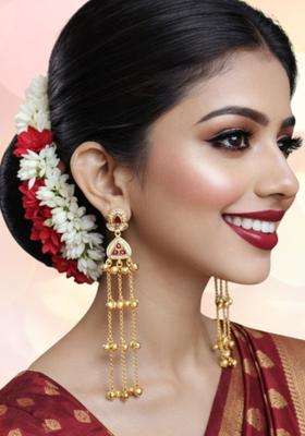 Floral Design Ghungroo Kashmiri Long Drop Earrings with Kundan for Women | Traditional Ethnic Jewellery for Wedding & Festive Wear | Gift for Her