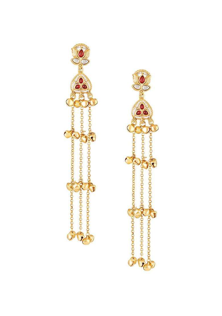 Floral Design Ghungroo Kashmiri Long Drop Earrings with Kundan for Women | Traditional Ethnic Jewellery for Wedding & Festive Wear | Gift for Her - Indya