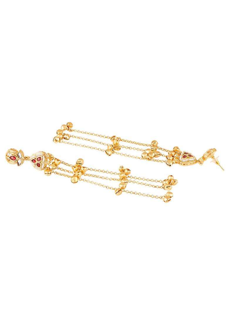 Floral Design Ghungroo Kashmiri Long Drop Earrings with Kundan for Women | Traditional Ethnic Jewellery for Wedding & Festive Wear | Gift for Her - Indya