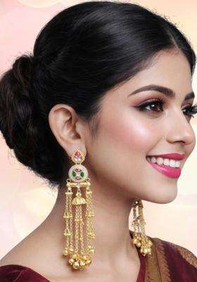 Gold Ghungroo Kashmiri Drop Jhumka Earrings with Kundan for Women | Traditional Ethnic Jewellery for Wedding & Festive Wear | Gift for Her