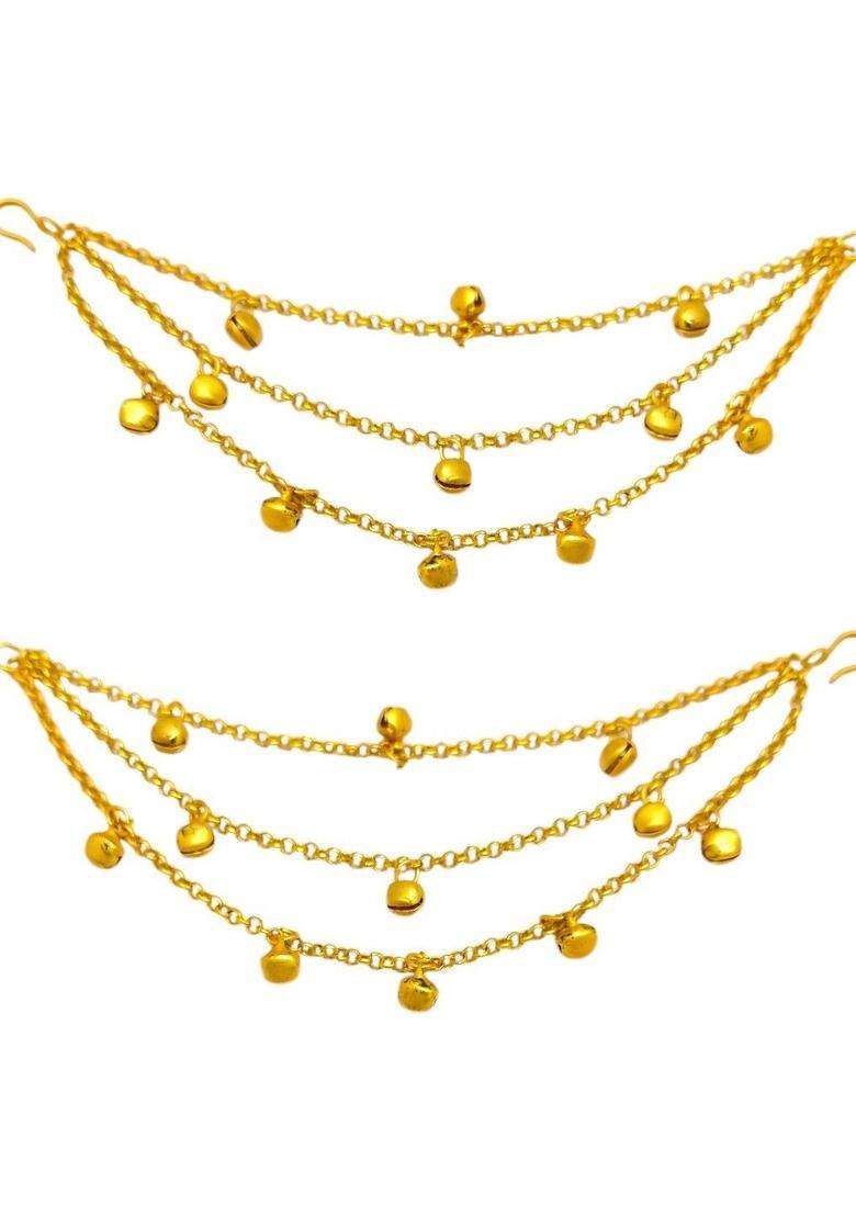 Green Kashmiri Drop Earrings with Hair Kaan Chain with Kundan for Women | Traditional Ethnic Jewellery for Wedding & Festive Wear | Gift for Her - Indya