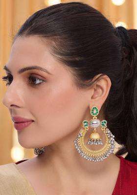Green Ghungroo Kashmiri Chandbali Earrings with Kundan for Women | Traditional Ethnic Jewellery for Wedding & Festive Wear | Gift for Her
