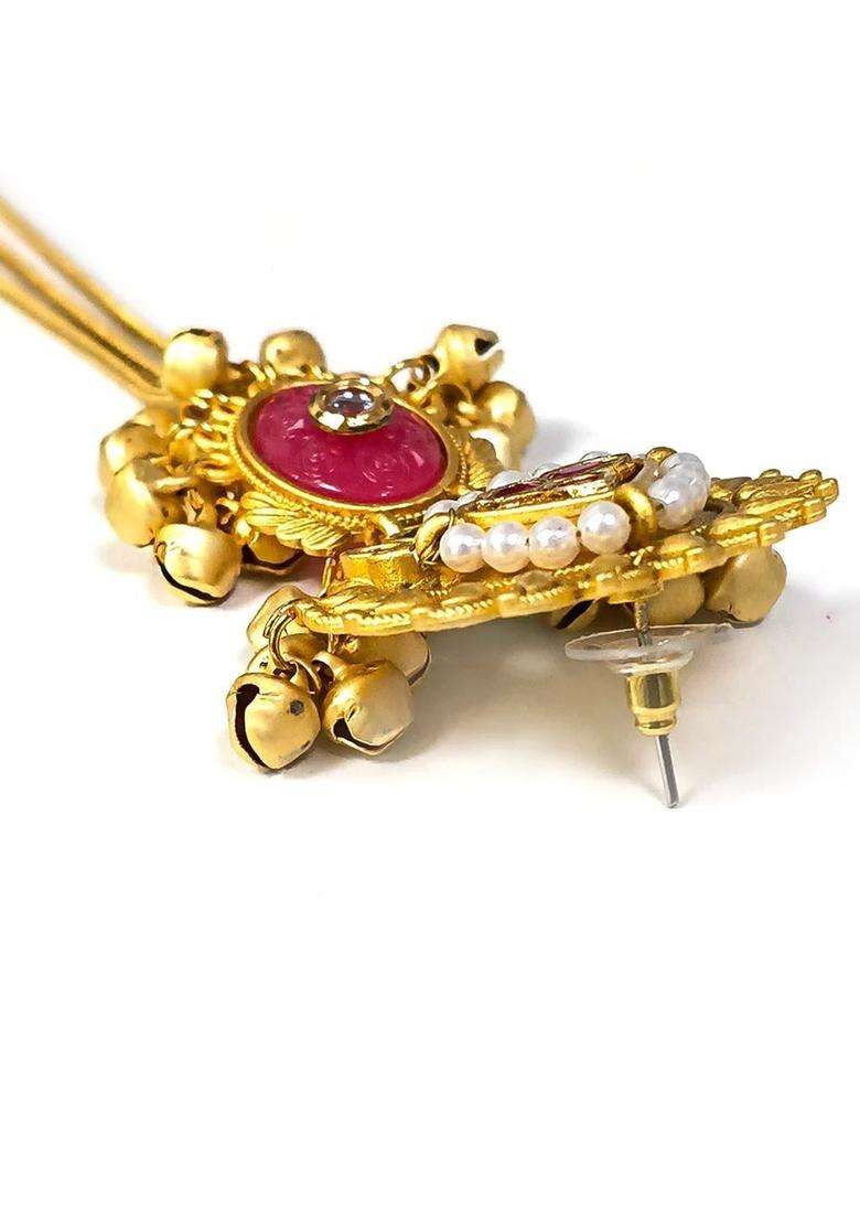 Floral Design Ghungroo Detailing Long Kashmiri Drop Earrings with Kundan for Women | Traditional Ethnic Jewellery for Wedding & Festive Wear | Gift for Her - Indya