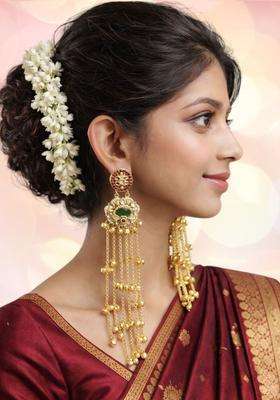 Floral Design Ghungroo Kashmiri Long Drop Earrings with Kundan for Women | Traditional Ethnic Jewellery for Wedding & Festive Wear | Gift for Her
