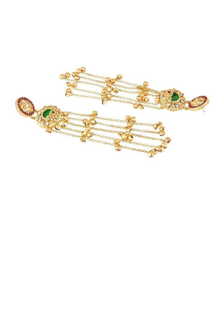 Floral Design Ghungroo Kashmiri Long Drop Earrings with Kundan for Women | Traditional Ethnic Jewellery for Wedding & Festive Wear | Gift for Her - Indya