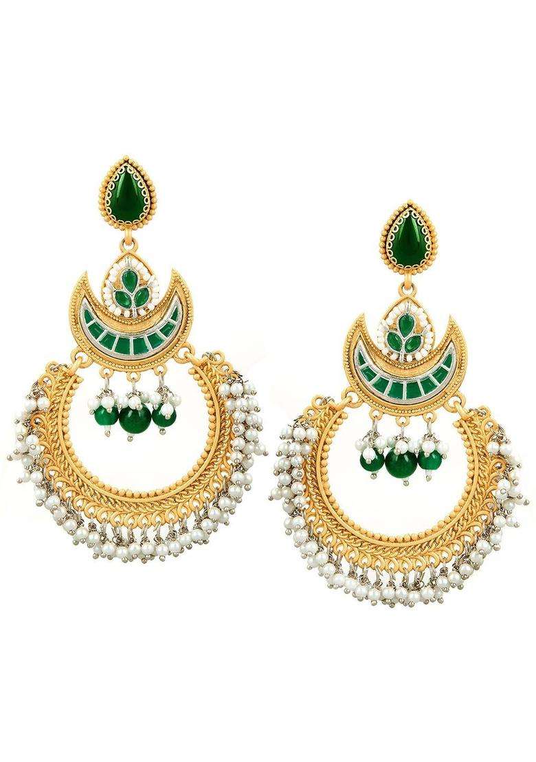 Green Long Ghungroo Kashmiri Chandbali Earrings for Women | Traditional Ethnic Jewellery for Wedding & Festive Wear | Gift for Her - Indya