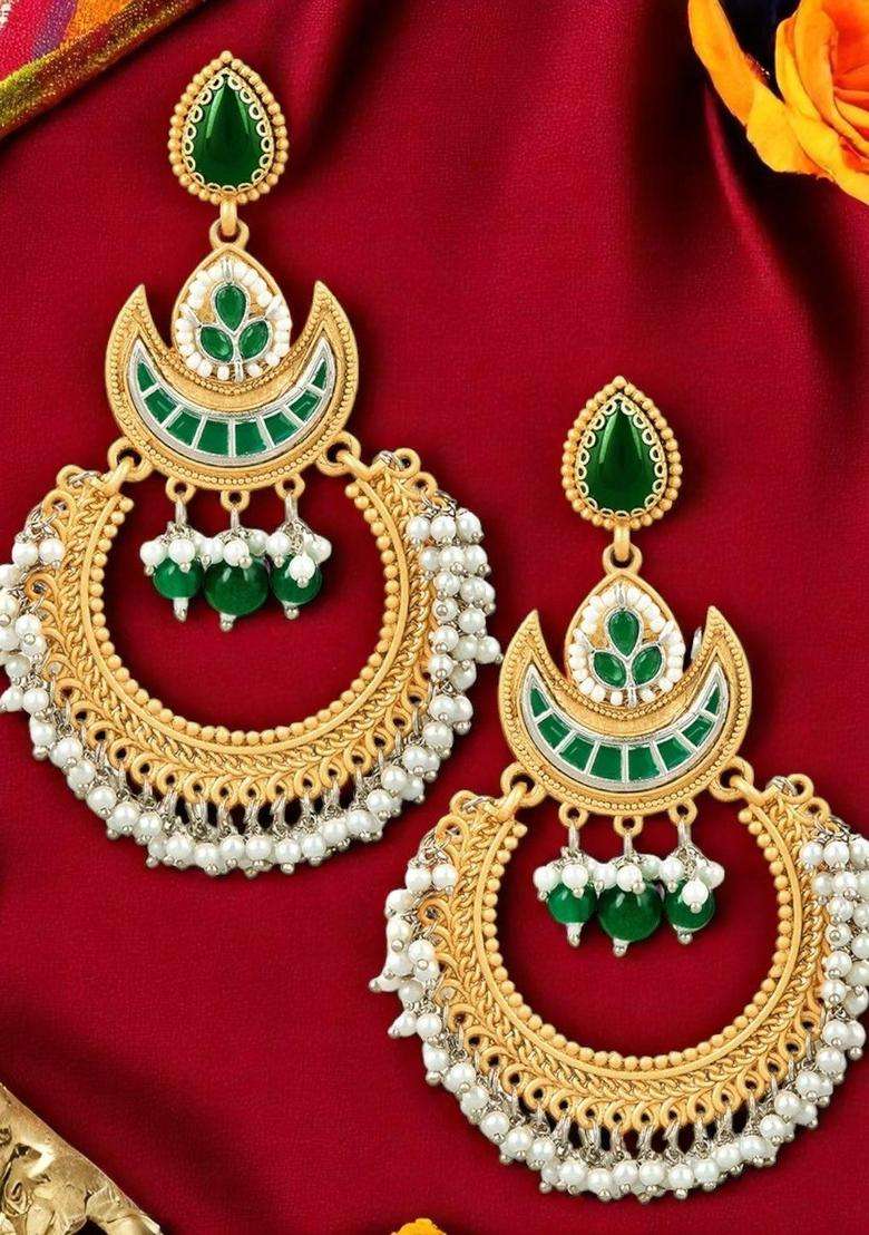 Green Long Ghungroo Kashmiri Chandbali Earrings for Women | Traditional Ethnic Jewellery for Wedding & Festive Wear | Gift for Her - Indya
