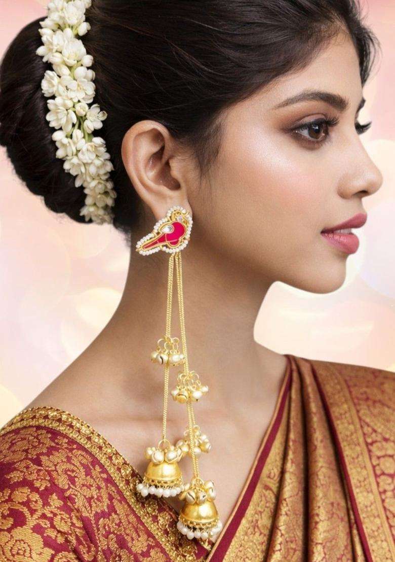 Bird Khidiya Theme Ghungroo Kashmiri Long Drop Earrings with Kundan for Women | Traditional Ethnic Jewellery for Wedding & Festive Wear | Gift for Her - Indya
