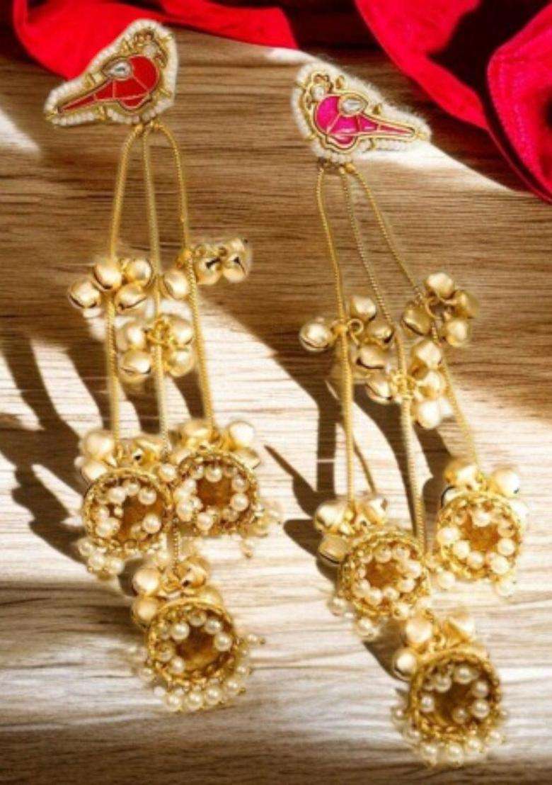Bird Khidiya Theme Ghungroo Kashmiri Long Drop Earrings with Kundan for Women | Traditional Ethnic Jewellery for Wedding & Festive Wear | Gift for Her - Indya