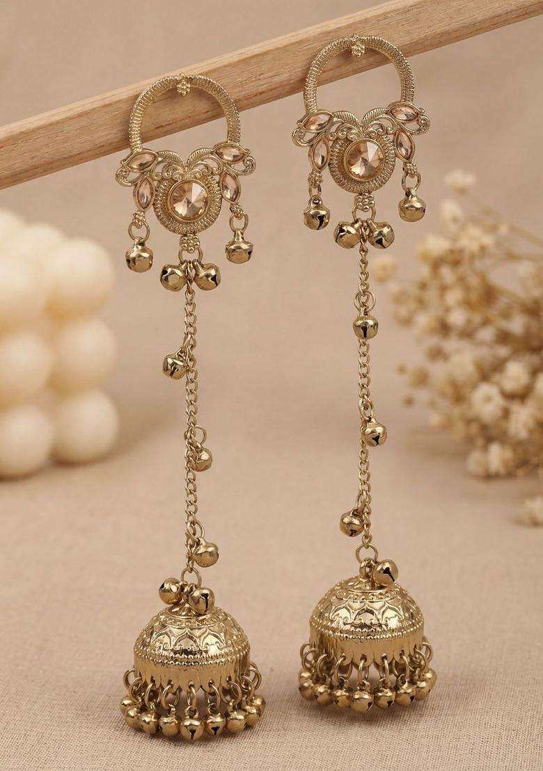 Gold-Plated Geometric Jhumkas Earrings for Women | Traditional Ethnic Jewellery for Wedding & Festive Wear | Gift for Her - Indya