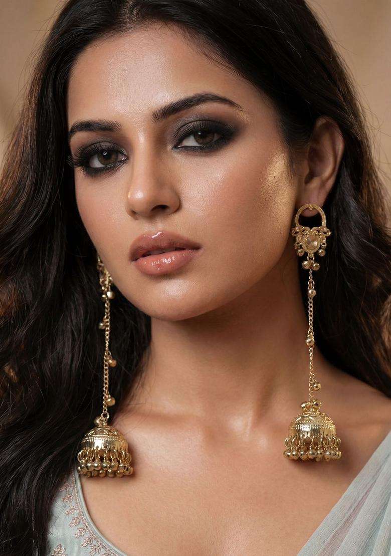 Gold-Plated Geometric Jhumkas Earrings for Women | Traditional Ethnic Jewellery for Wedding & Festive Wear | Gift for Her - Indya