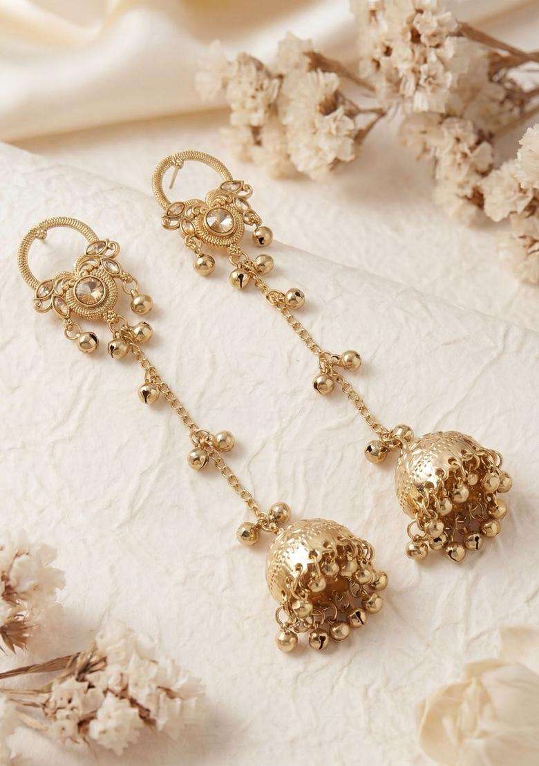 Gold-Plated Geometric Jhumkas Earrings for Women | Traditional Ethnic Jewellery for Wedding & Festive Wear | Gift for Her - Indya