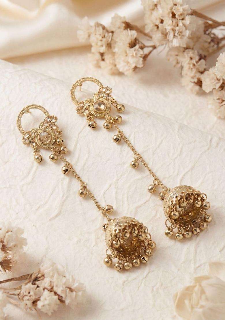 Gold-Plated Geometric Jhumkas Earrings for Women | Traditional Ethnic Jewellery for Wedding & Festive Wear | Gift for Her - Indya