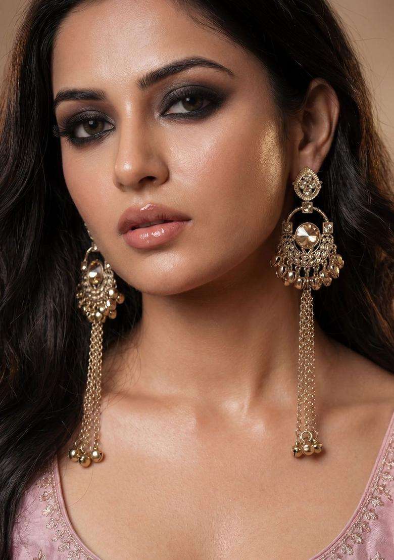Gold-Plated Geometric Drop Earrings for Women | Traditional Ethnic Jewellery for Wedding & Festive Wear | Gift for Her - Indya