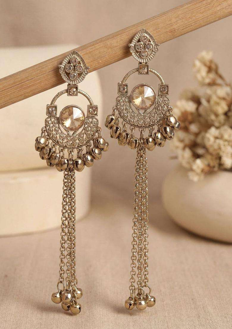 Gold-Plated Geometric Drop Earrings for Women | Traditional Ethnic Jewellery for Wedding & Festive Wear | Gift for Her - Indya