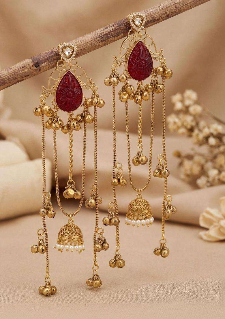 Gold-Plated Teardrop Shaped Jhumkas Earrings for Women | Traditional Ethnic Jewellery for Wedding & Festive Wear | Gift for Her - Indya