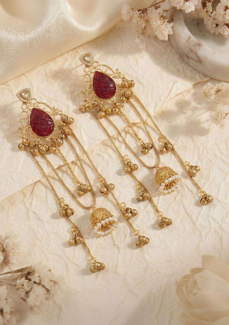 Gold-Plated Teardrop Shaped Jhumkas Earrings for Women | Traditional Ethnic Jewellery for Wedding & Festive Wear | Gift for Her - Indya