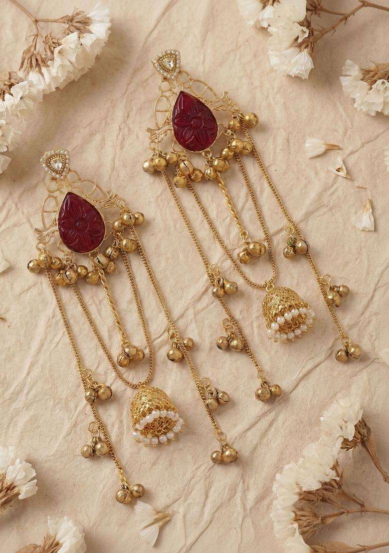 Gold-Plated Teardrop Shaped Jhumkas Earrings for Women | Traditional Ethnic Jewellery for Wedding & Festive Wear | Gift for Her - Indya