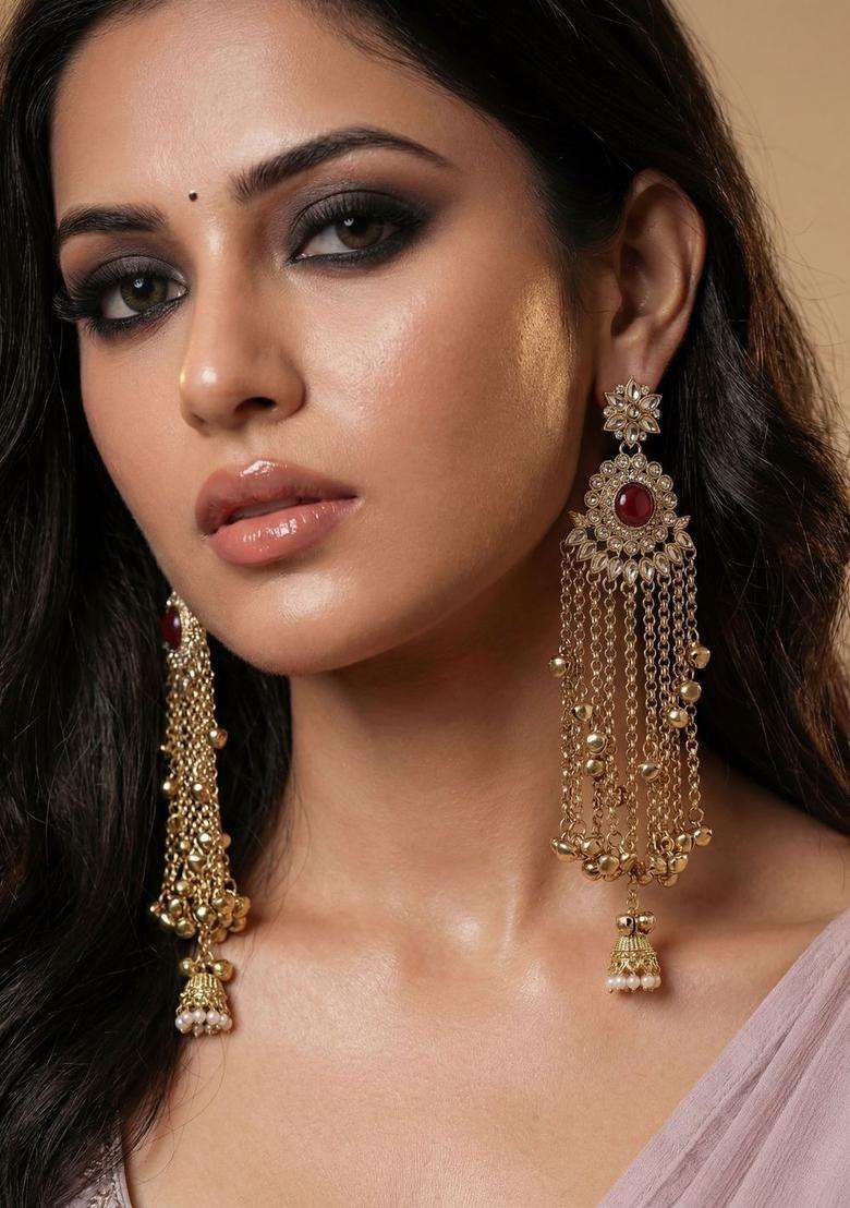 Gold-Plated Classic Earrings with Zircon for Women | Traditional Ethnic Jewellery for Wedding & Festive Wear | Gift for Her - Indya
