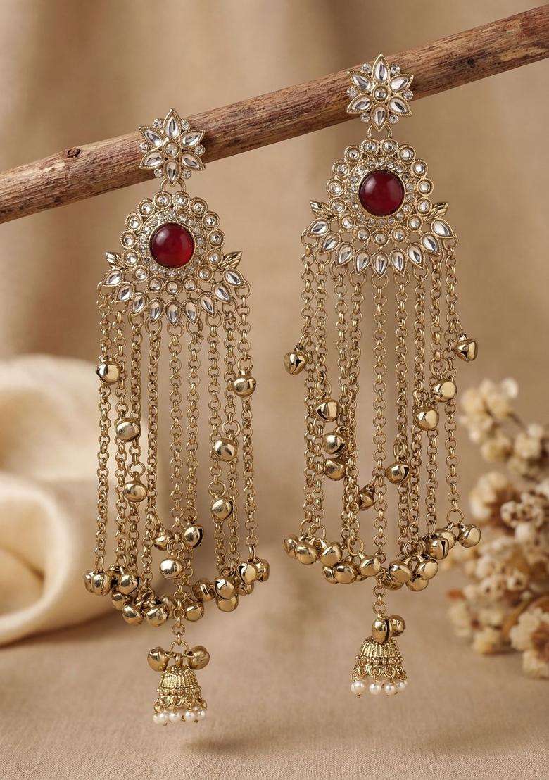 Gold-Plated Classic Earrings with Zircon for Women | Traditional Ethnic Jewellery for Wedding & Festive Wear | Gift for Her - Indya