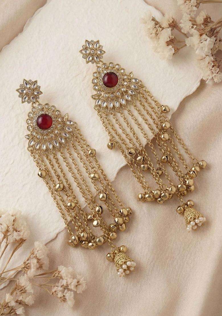 Gold-Plated Classic Earrings with Zircon for Women | Traditional Ethnic Jewellery for Wedding & Festive Wear | Gift for Her - Indya