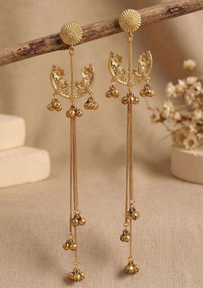 Gold-Plated Contemporary Drop Earrings for Women | Traditional Ethnic Jewellery for Wedding & Festive Wear | Gift for Her - Indya