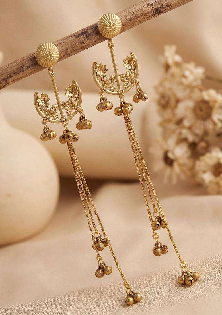 Gold-Plated Contemporary Drop Earrings for Women | Traditional Ethnic Jewellery for Wedding & Festive Wear | Gift for Her - Indya