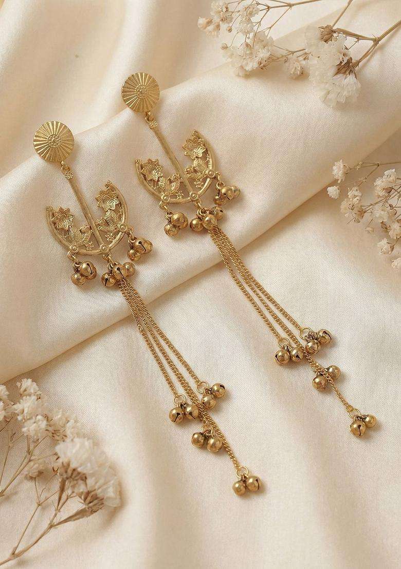 Gold-Plated Contemporary Drop Earrings for Women | Traditional Ethnic Jewellery for Wedding & Festive Wear | Gift for Her - Indya