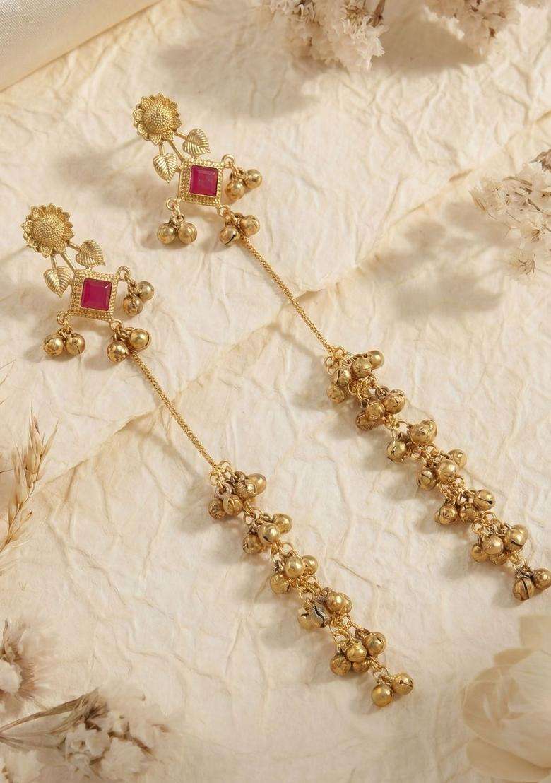 Gold-Plated Floral Drop Earrings for Women | Traditional Ethnic Jewellery for Wedding & Festive Wear | Gift for Her - Indya