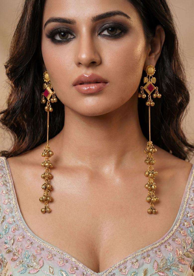 Gold-Plated Floral Drop Earrings for Women | Traditional Ethnic Jewellery for Wedding & Festive Wear | Gift for Her - Indya
