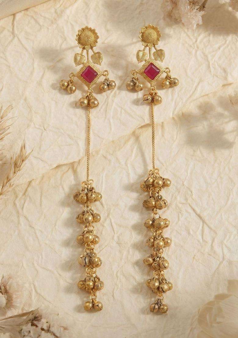 Gold-Plated Floral Drop Earrings for Women | Traditional Ethnic Jewellery for Wedding & Festive Wear | Gift for Her - Indya
